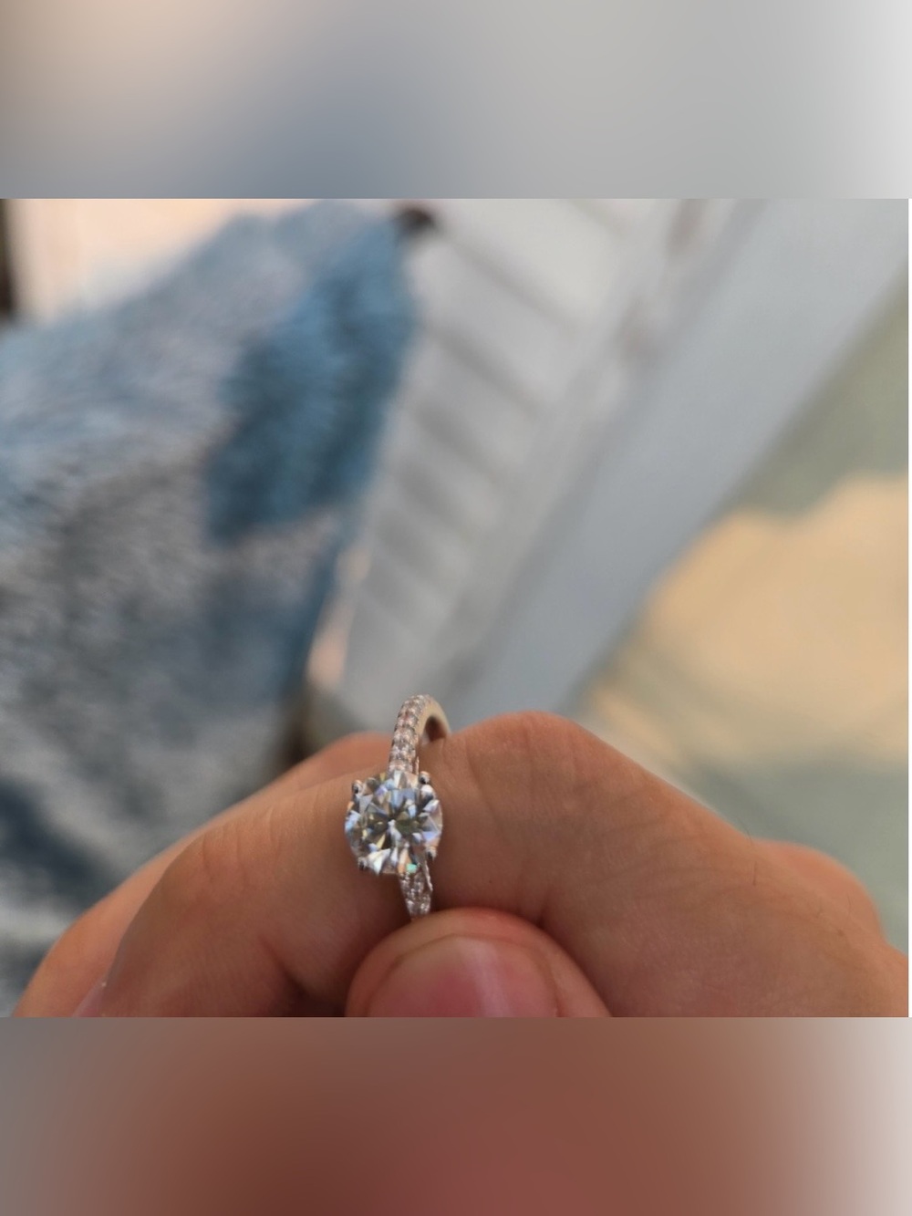 MOISSANITE 1.5CT ROUND 925 STERLING SILVER ENGAGEMENT RING PAVE BAND